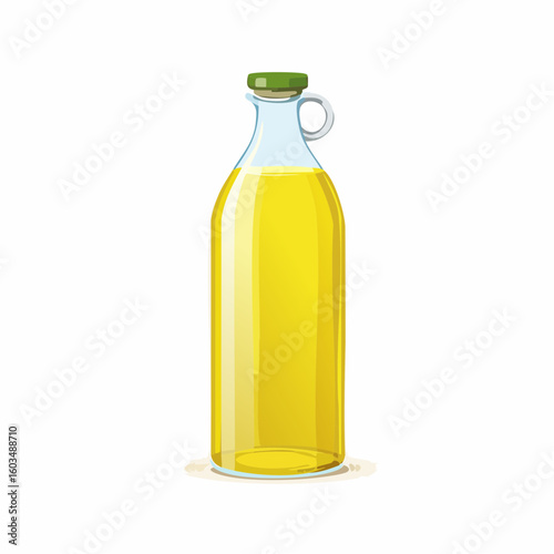Cooking oil bottle – Clear bottle with yellow oil and flip-top cap.
