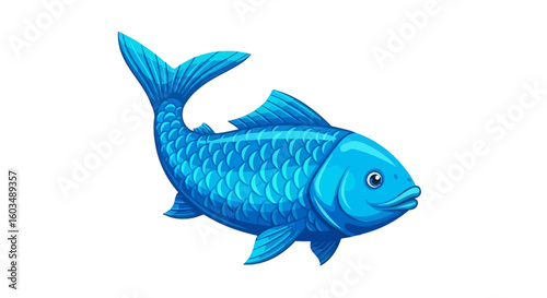Illustration of a detailed, vibrant turquoise fish with decorative scales on a white background ready to swim