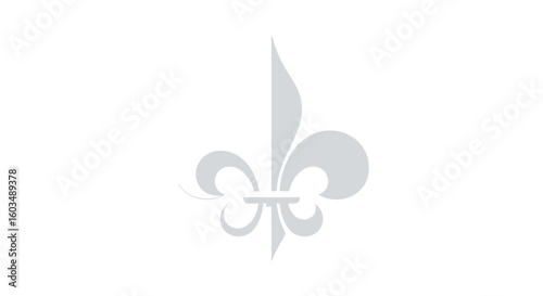 Subtle Fleur-de-Lis Emblem in Muted Gray Hues on Clean White Backdrop Depicting Royalty Symbol150