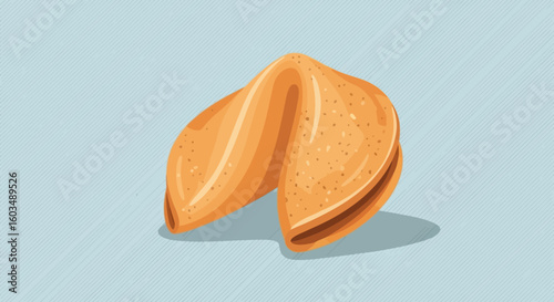 Stylized Fortune Cookie Illustration on a Blue Background Suggesting Luck and Future Predictions