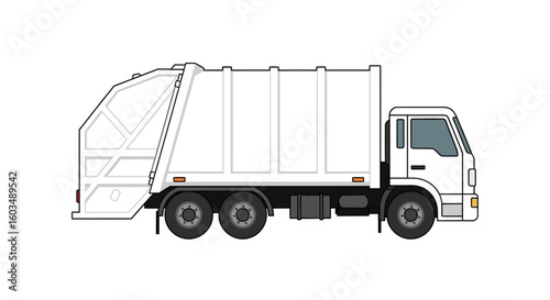 Illustrative representation of a white garbage truck on a clean background capturing urban sanitation and waste management design showcasing