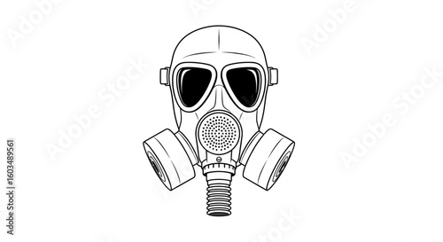 Detailed vector illustration of a gas mask on a white background for pandemic preparedness and industrial safety equipment designs