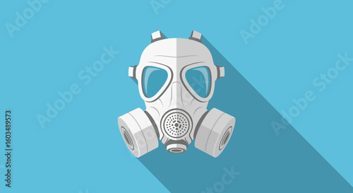 Illustration of a Protective Gas Mask Against a Solid Blue Background with Elongated Shadowing