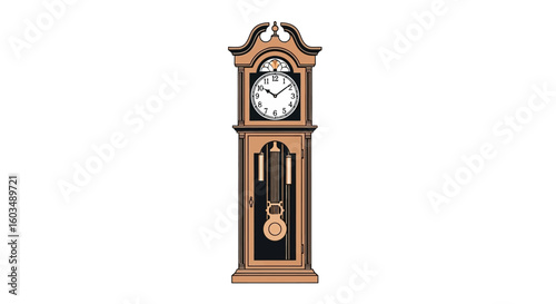 Grandfather Clock Illustration with Pendulum and Elegant Design, Demonstrating Timeless Aesthetics