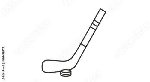 Minimalist hockey stick and puck illustration depicting sports equipment for ice games and winter sports activities and equipment for sports hobby