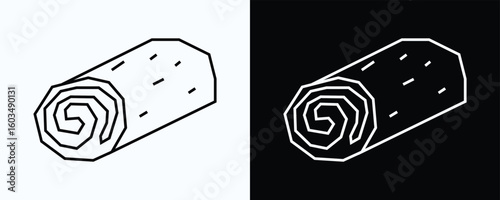 Swiss Roll Icon in Black Line Art and White Line Art Cutout Style