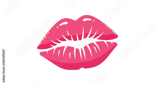 Stylized pink lips with a glossy texture on a pure white background are graphically illustrated and very eye catching