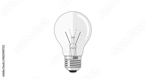 Illustrative representation of a classic light bulb with internal components depiction and simple outlining effect on a plain white background