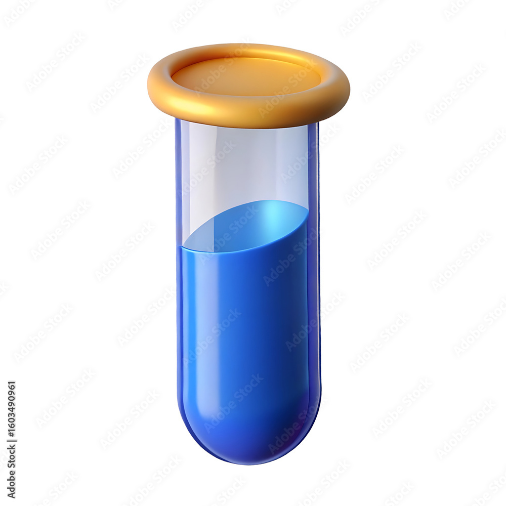Glass test tube filled with vibrant blue liquid and wooden stopper Glass test tube filled with vibrant blue liquid and wooden stopper