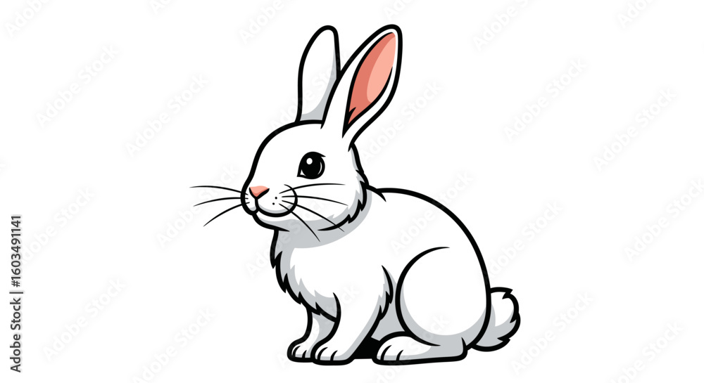 Obraz premium Whimsical White Rabbit Cartoon Illustration for Children's Book Art and Design Projects
