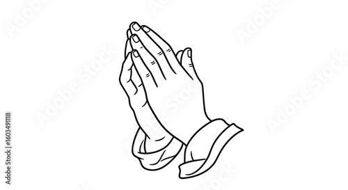 Line Art Illustration: Clasped Hands in Supplication Representing Faith and Hope Offering a Visual Element for Religious or Spiritual Expression