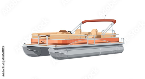 Detailed Illustration of a Pontoon Boat for Recreational Water Activities and Leisure Cruises