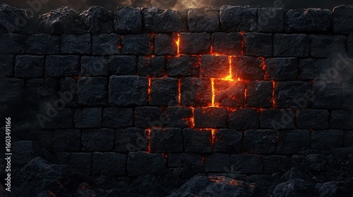 Glowing Cracks in Dark Stone Wall