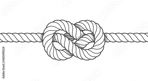 Stylized nautical rope knot illustration exhibiting complex intertwining patterns and elegant graphic presentation isolated on a white backdrop