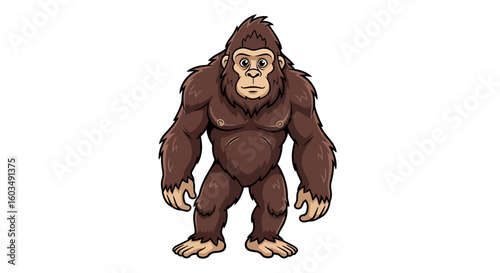 A Cartoon Cryptid Character Standalone Illustration Depicting a Benevolent Mythological Creature Standing Tall and Stolid on a White Backdrop