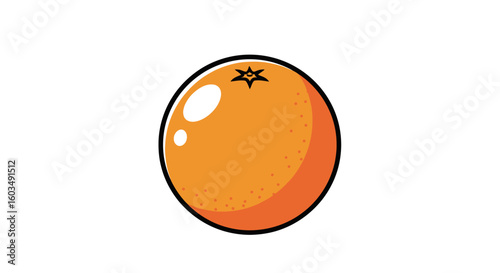 Vibrant Orange Fruit Vector Illustration with Glossy Highlight and Defined Outline Design
