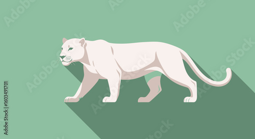 Stylized White Puma Illustration with a Minimalist Design on a Light Green Backdrop
