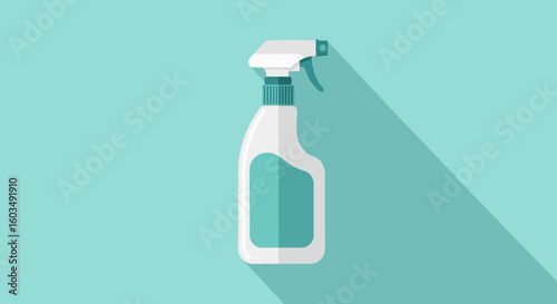 Cleaning Spray Bottle in Flat Vector Design with Long Shadow on Light Blue Background