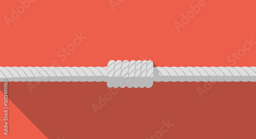 Nautical Rope Knot Illustration on Coral Background Emphasizing Connection and Strength, Graphic Element for Maritime Themes Representing