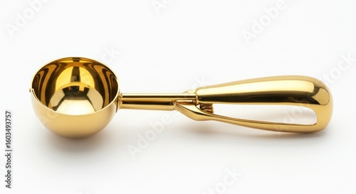 Gold ice cream scoop on white
