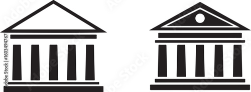 Two stylized ancient greek or roman building icons isolated on transparent background