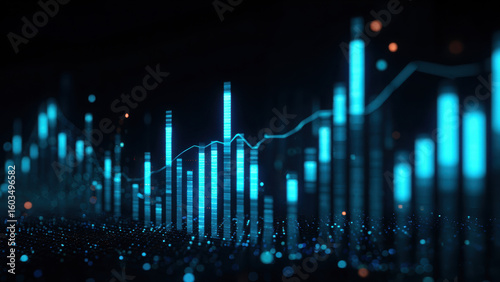 Futuristic data growth chart showing technology and financial progress
