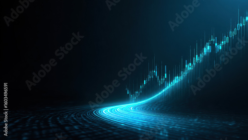 Futuristic data growth chart showing technology and financial progress