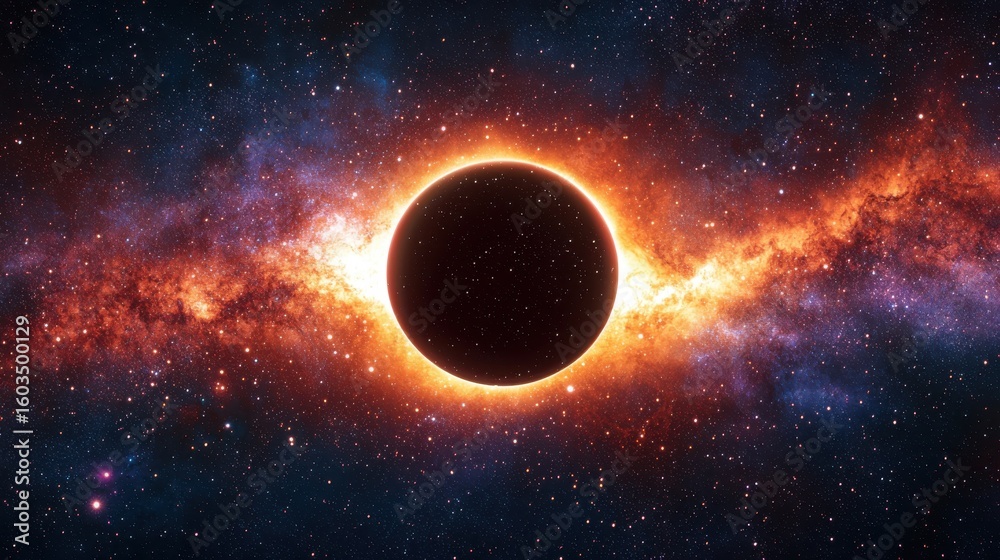 Fototapeta premium Fiery Nebula Surrounding Black Hole in Deep Space