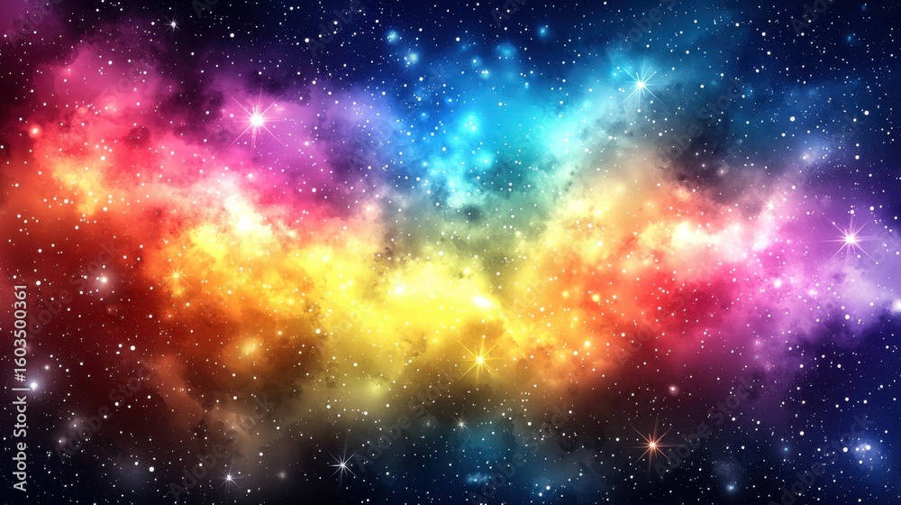 Fototapeta premium Rainbow Nebula Cosmic Dust and Glowing Stars in Space