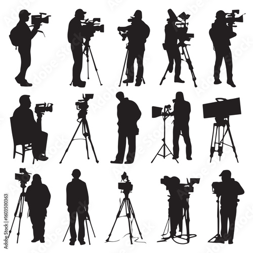 vector illustration of cameraman silhouette set, Black & White silhouette set