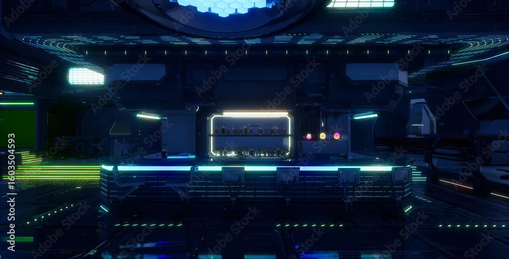 Obraz premium 青いサイバーバーカウンター