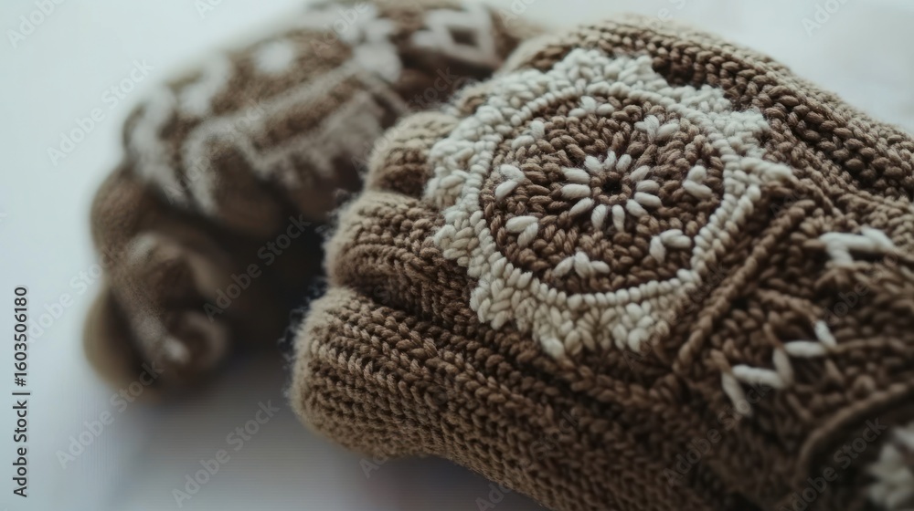 Obraz premium Knitted mittens with intricate patterns