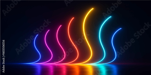 Vibrant blue glowing lines swirl in an abstract, fiery light design