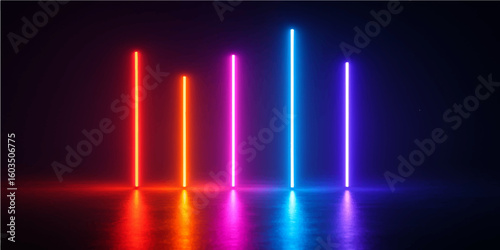 Colorful, glowing abstract lights create a vibrant, digital sound wave illustration, perfect for a disco party or aurora-inspired design backdrop