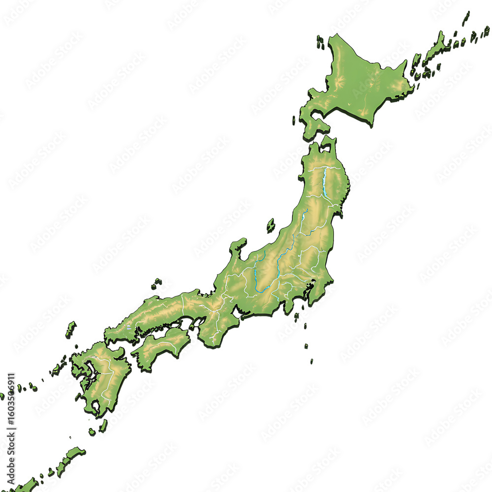 Naklejka premium Shaded Relief Map of Japan Archipelago