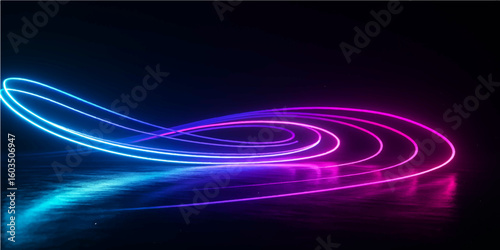 Blue abstract background with glowing pink and purple swirling energy lines