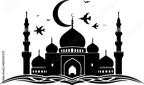  a collection of mosque illustrations and silhouettes