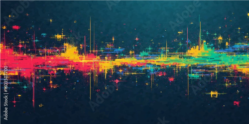 Abstract colorful city night skyline with vibrant light splashes