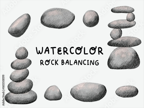 Watercolor Illustration of Rock Balancing