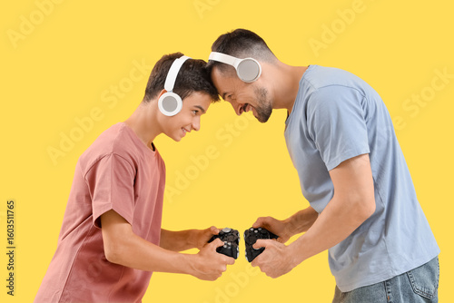 Teenage boy with his father...