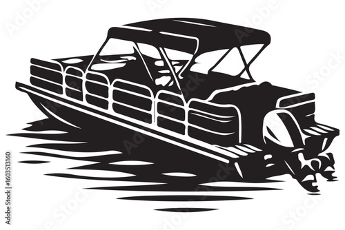 Silhouette Illustration of a Pontoon Boat on the Water