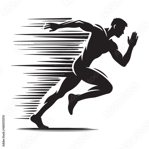 Black and White Silhouette Image of a Running Man