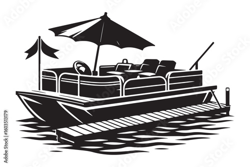 Silhouette of a Pontoon Boat Docked near Lakeside