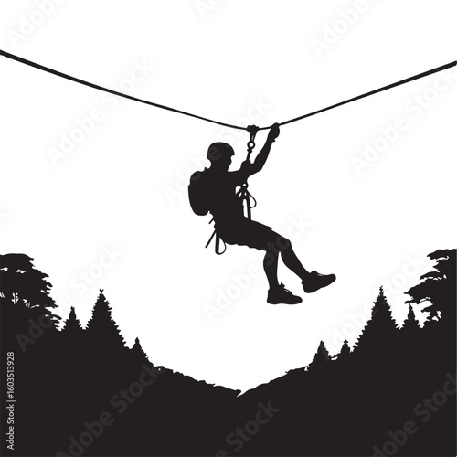 Ziplining Adventure Silhouette in Nature Outdoor Recreation Activity