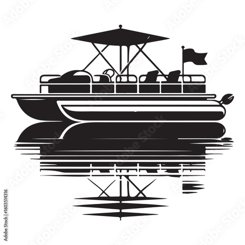 Pontoon Boat Reflection Illustration on Calm Waters