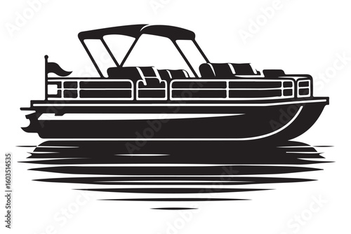Pontoon Boat Silhouette Floating on Water Illustration
