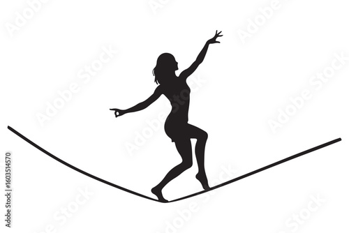 Silhouette of a Woman on a Tightrope Walk