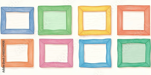 Colorful hand square frames illustration art. Empty frames template and abstract design. Art border, outline, doodle, sketch, and modern concept, creative set, graphic collection, isolated visual