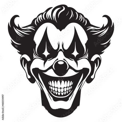 Scary Clown Face Vector Silhouette for Halloween and Horror Designs