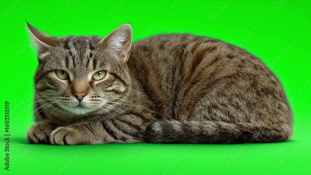 A tabby cat is peacefully sleeping on a green screen background with its eyes closed tight green screen animal video